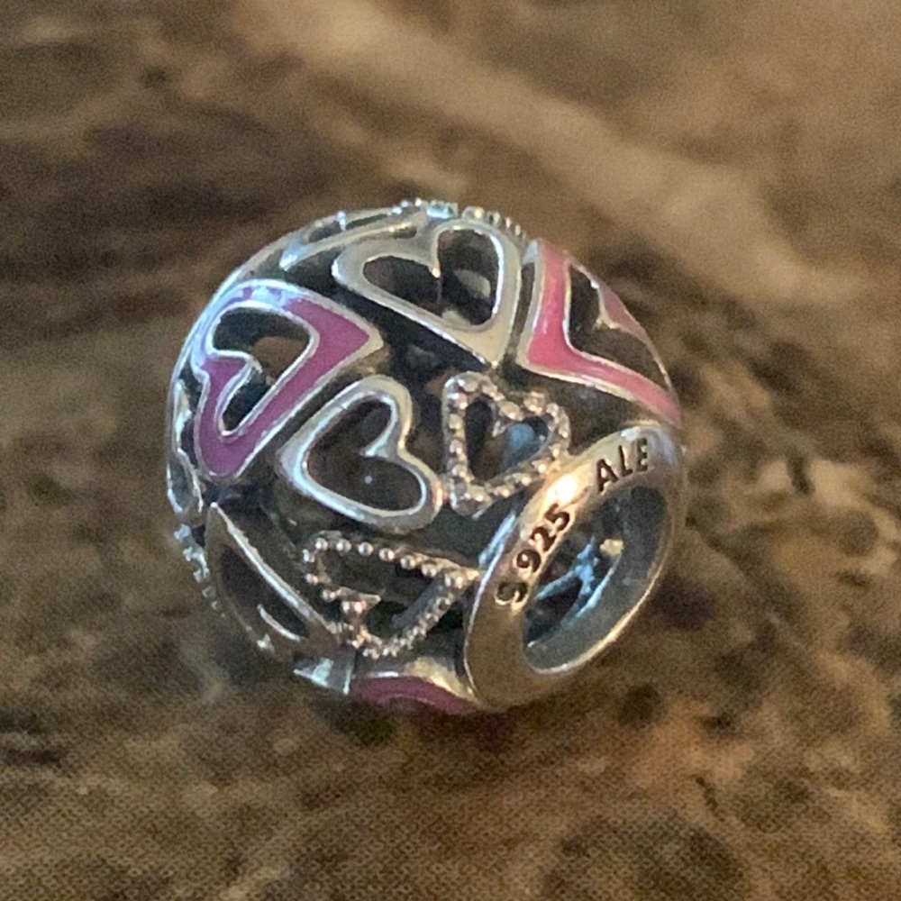 Authentic Pandora RETIRED Pink Openwork Freehand Heart Charm S925 ALE Enamel